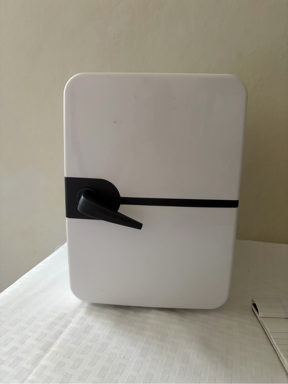 White Portable Mini Refrigerator with Black Accent